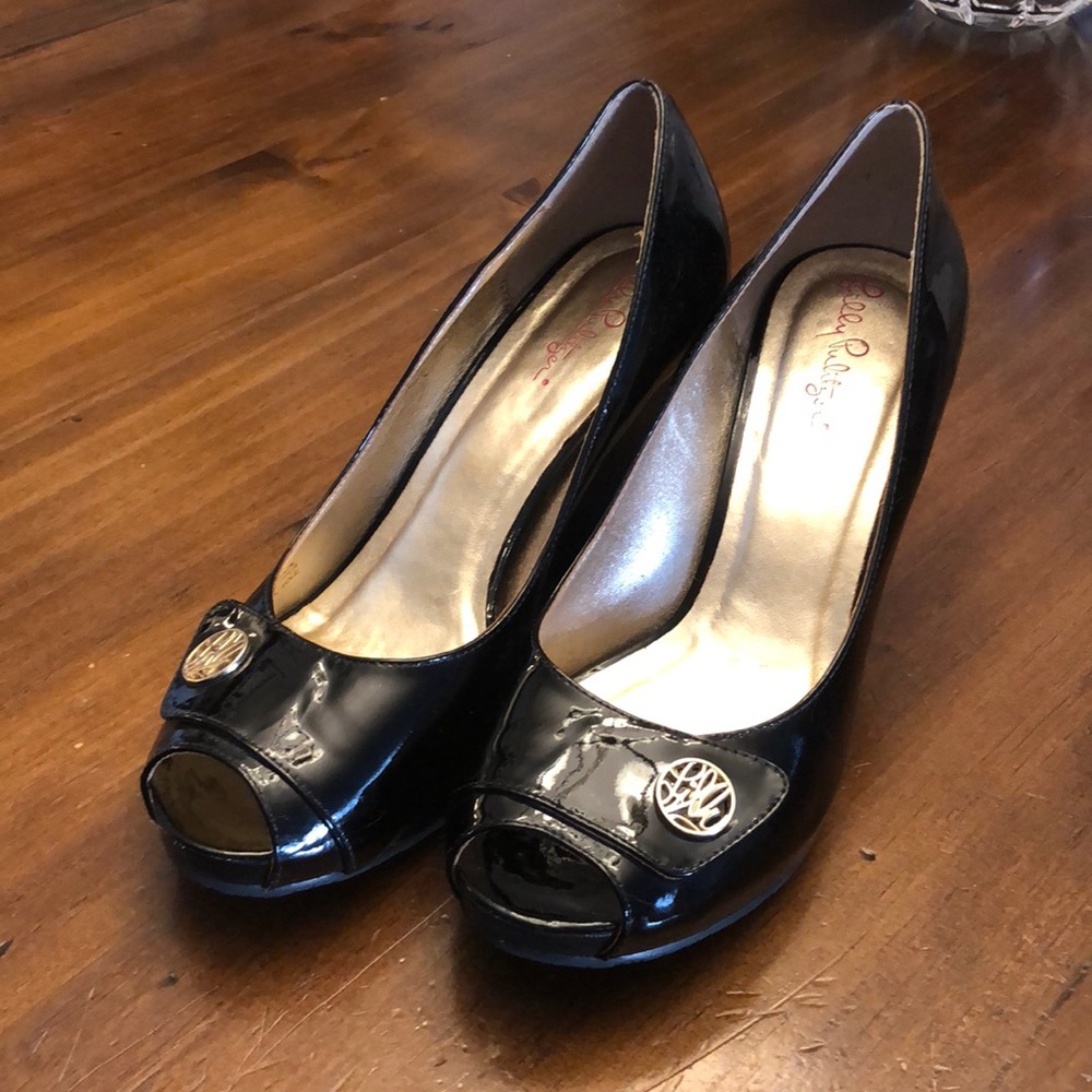 Lilly Pulitzer Black Patent Leather Wedge